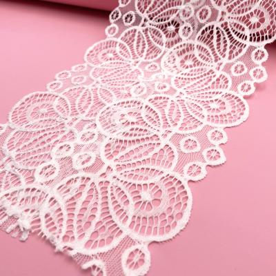 China Wholesale Price New Design Flower Elastic Spandex 10cm Nylon White Stretch Lace Trim Fabric For Clothing for sale