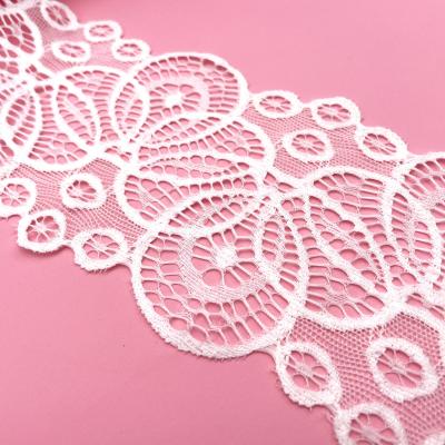 China Wholesale Price New Design Flower Elastic Spandex 10cm Nylon White Stretch Lace Trim Fabric For Clothing for sale