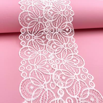 China Wholesale Price New Design Flower Elastic Spandex 10cm Nylon White Stretch Lace Trim Fabric For Clothing for sale