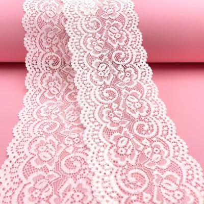 China 2022 New Pattern Flower Factory Price Viable Nylon Spandex Bar 10cm White Stretch Lace Trim Fabric For Clothing for sale