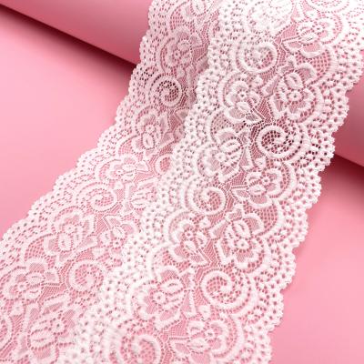 China 2022 New Style Viable Factory Price Spandex Flower 10cm Nylon White Stretch Lace Trim Fabric For Clothing for sale