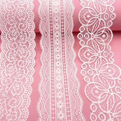 China 2022 New Design Factory Viable Spandex Flower 10cm Nylon White Stretch Lace Trim Fabric For Clothing for sale