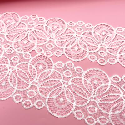 China Wholesale Price New Design Flower Elastic Spandex 10cm Nylon White Stretch Lace Trim Fabric For Clothing for sale