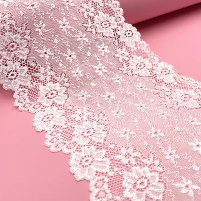 China 2022 New Design Viable Wholesale 15cm Flower Border Stretch Nylon Stretch Lace Trim Fabric For Clothing for sale