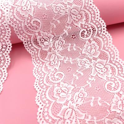 China 2022 New Design Factory Price Viable Spandex 15cm Nylon Flower Border Stretch Lace Trim Fabric For Clothing for sale