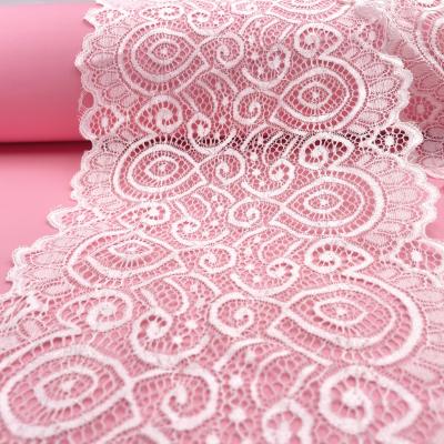 China 2022 New Design Factory Price Viable Spandex 18cm Nylon Flower Border Stretch Lace Trim Fabric For Clothing for sale