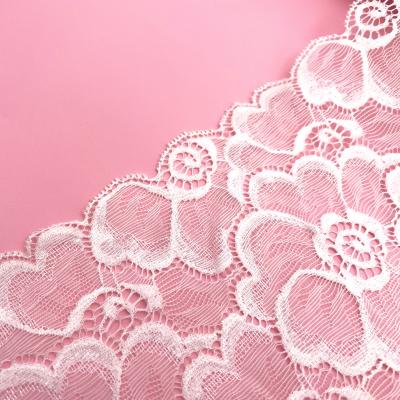 China 2022 New Design Factory Price Viable Spandex Flower 18cm White Nylon Stretch Lace Fabric For Garment for sale