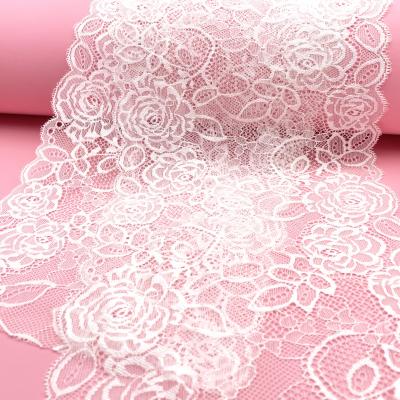 China 2022 New Factory Design Viable Spandex Flower 20cm Nylon Stretch Border Stretch Lace Trim Fabric For Clothing for sale