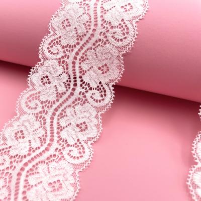 China Wholesale Price Wedding Bridal Spandex Flower Elastic New Product Bar Stretch Trim Lace Fabric 6.5cm Nylon White For Women for sale