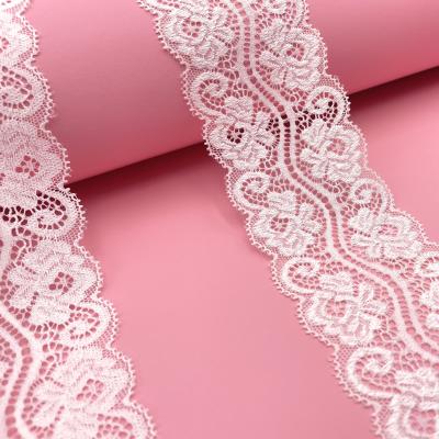 China Wholesale Price Wedding Bridal Spandex Flower Elastic New Product Bar Stretch Trim Lace Fabric 6.5cm Nylon White For Women for sale