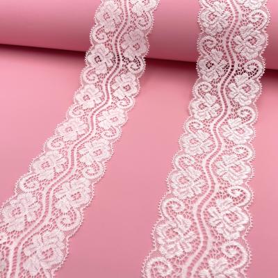 China Factory Wholesale Price Wedding Bridal Spandex Flower Elastic Bar Stretch Trim Lace Fabric 6.5cm Nylon White For Women for sale