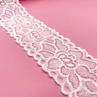 China Wholesale New Product Elastic Flower Spandex Bar Stretch Trim Lace Fabric 6.5cm Nylon Bridal Wedding Bridal For Women for sale