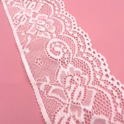 China Wholesale Price Wedding Bridal Spandex Flower Elastic New Product Bar Stretch Trim Lace Fabric 6.5cm Nylon White For Women for sale