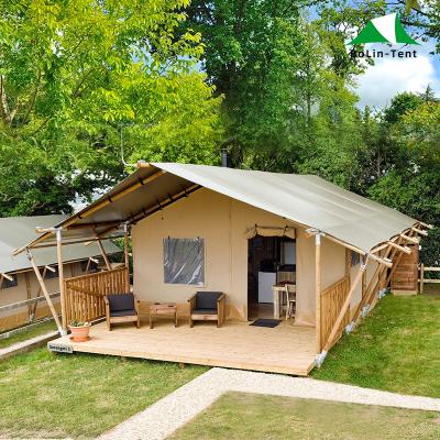 China UV-resistant Outdoor Camping Hotel tent Resort Strong Wood Structure Waterproof glamping luxury hotel Safari Tent for sale