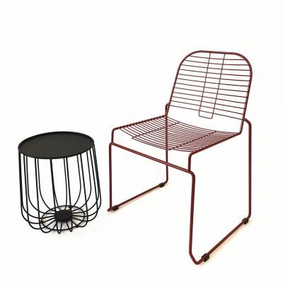 China (Height) Supply Adjustable Metal Wire Side White Powder Coated Stackable Metal Dining Chairs For Events for sale