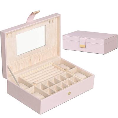 China Sustainable Eco-Friendly Leather Jewelry Box With Logo Two Layers Jewelry Packaging With Mirror And Lock for sale