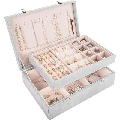 China Custom Made Fashionable Multifunction Logo Velvet Jewelry Box Multifunction Double Layers Jewelry Gift Box Tray for sale