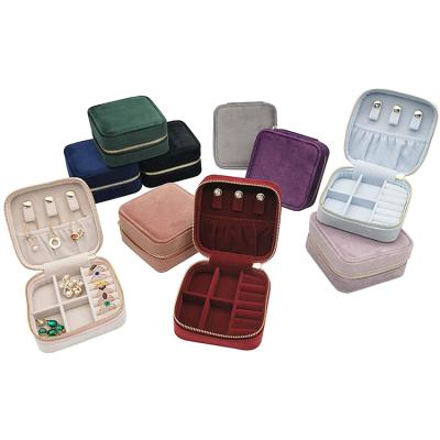 China Viable Jewelry Box Velvet Logo Portable Jewelry Case Custom Wholesale For Storage Necklaces Rings Bracelets for sale