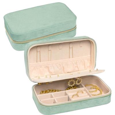 China Sustainable Luxury Velvet Jewelry Box Zipper Logo Jewelry Gift Box Custom Portable For Jewelry Storage Box for sale