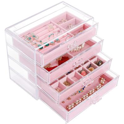 China High Quality Elegant Viable Acrylic Jewelry Gift Box For Women Jewelry Storage Case With 4 Drawers for sale