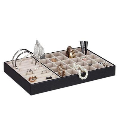 China Wholesale Luxury Handmade PU Leather Jewelry Drawer Inserts Tray For Earrings Rings Storage Jewelry Tray for sale