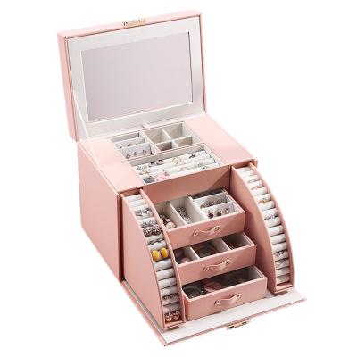 China Wholesale Eco-friendly Leather Vanity Cosmetic Box Cosmetic Packaging Makeup Storage Costom Jewelry Organizer Box With Mirror for sale