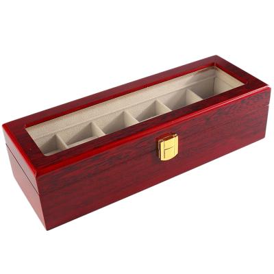 China Low wholesale price viable lacquer 6 slots mahogany wood grain watch storage box for men for sale