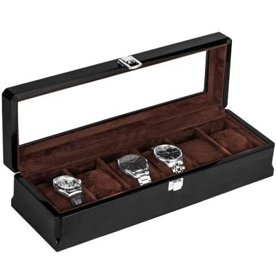 China Viable Hot Sale Elegant Piano Glossy Lacquer 6 Slots Watch Gift Box For Watch Display With Lid for sale