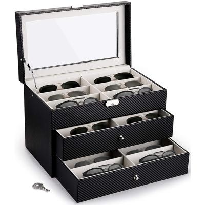 China Viable 3 Layer 18 Slots Monocle Sunglass Storage Watch Box Eyewear Accessories Show Glass Storage Case Organizer for sale