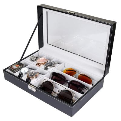 China Viable Wholesale Faux Leather Case Sunglasses Box Custom Logo Brand Sunglasses Multi Box Organizer for sale