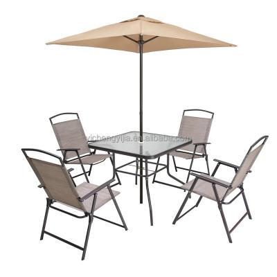 China Portable patio furniture set includes a table four chairs a market umbrella for sale