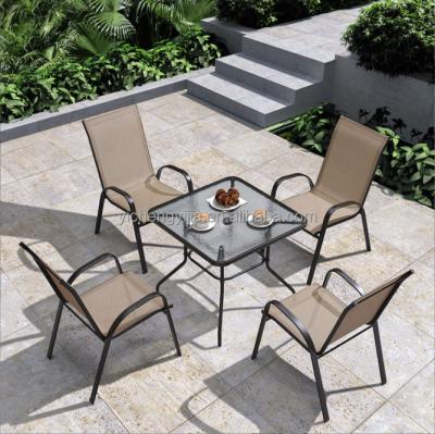 China Portable 5 Piece Grade Bistro Set With 4 Clamp Dining Chairs Commercial Outdoor Furniture for sale