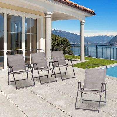 China Portable Set of 4 Patio Folding Chairs 4-Pack Dining Outdoor Portable Chairs Sling Chairs with Armrest for Camping for sale