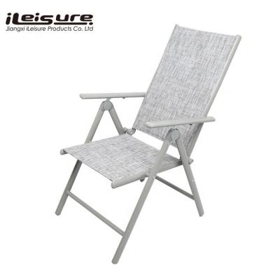 China Modern Outdoor Gray Foldable Patio Garden Folding Chair 7 Position Recliner Textilener Teslin Portable Adjustable Steel Metal Sling Iron for sale