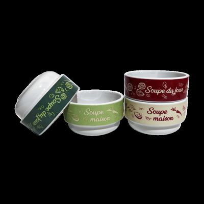 China Sustainable CERAMIC COLORED DISHES 4PCS SALAD BOWL STACKING BOWL SET SOUP BOWL CUSTOMIZED LOGO for sale