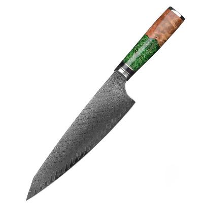 China 8 Inch VG-10 Damascus Kitchen Knife Burl And Resin Cooking Knife Professional Viable Forged Chef Knife for sale