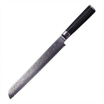 China VG10 ultra sharp viable Damascus 10 inch bread knife kitchen knife with serrated for sale