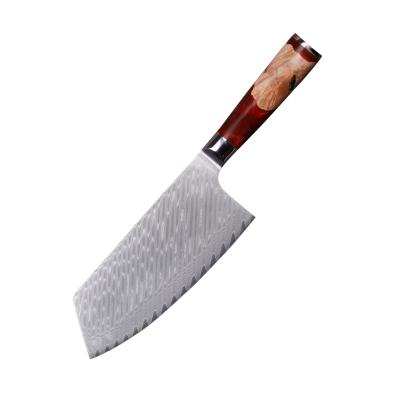 China Viable High Quality Wood Handle VG-10 Knot & Resin 67 Layers 7 Inch Steel Slicing Knife Damascus Cutting Knife for sale