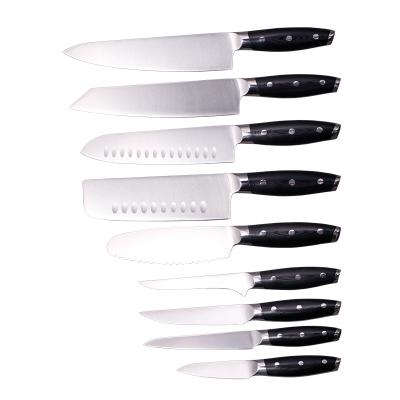 China Sustainable 9Pcs Amazon Stainless Steel G10 Handle High End Kitchen Knife Set for sale