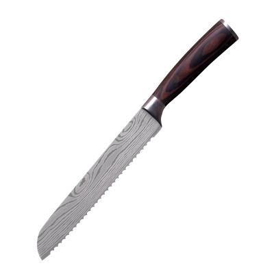 China Sustainable Wholesale German Stainless Steel Pakka Wood 8 Inch Serrated Carving Knife Bread Knife for sale