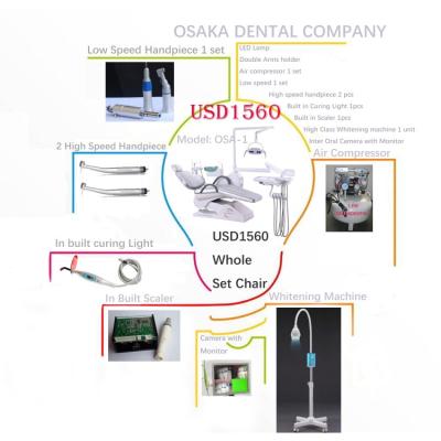 China Acrylic dental chair OSA-1 with dental handpiece and dental air compressor and teeth whitening machine for sale