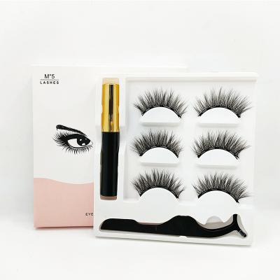 China Long Cotton 3d Durable Natural Black Strip Eyelashes Magnetic False Eyelash Kit for sale