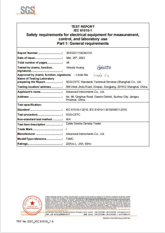 LVD Test Report IEC 61010-1 - Advanced Instruments Co.,Ltd