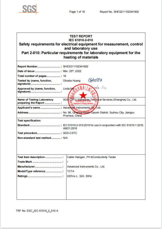 LVD Test Report IEC 61010-2 - Advanced Instruments Co.,Ltd