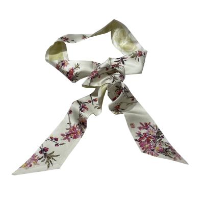 China Viable Begonia Printing Scarf Tie Handle Bag Scarf Satin Twill Ribbon Scarf for sale