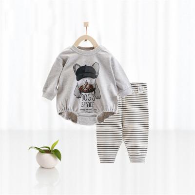 China Anti-wrinkle Good Quality 2 Piece Set for Baby Boys Cotton Breathable Soft Print Grey Clothes Baby Boy Set for sale