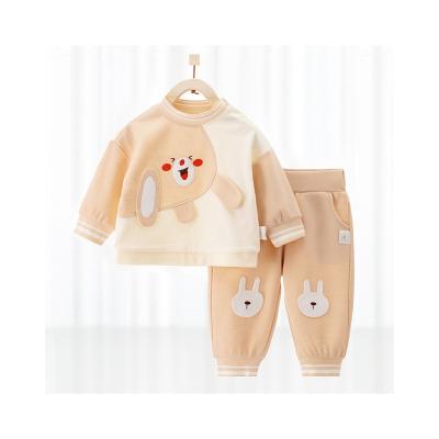 China Anti-wrinkle High Quality Baby Sweatsuit Sets Cotton Long Sleeve Cute Print Unisex Baby Body Suit Set for sale