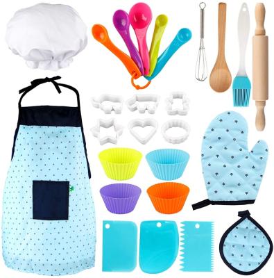 China Metal Kids Cooking Baking Set, 14/22 Pcs Aprons Toddler Chef Hat Apron Dress Up Chef Costume Children's Day Gift Role Play Toys for sale