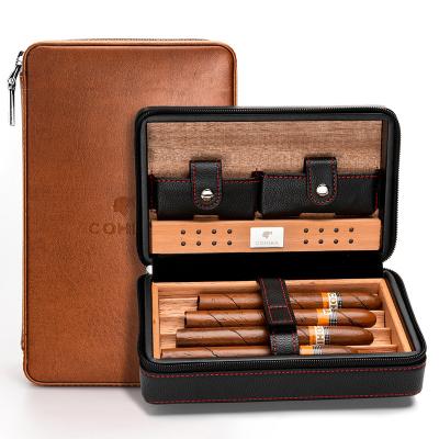 China Watch Packaging Cedar Wooden Packaging Case Box Hot Sale Cigar Humidor Leather High End Portable Humidor With Logo Customized for sale