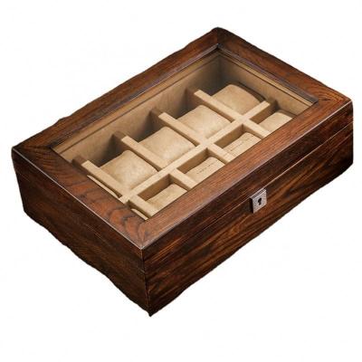 China Wholesale Pure Solid Wood Mechanical Jewelry Packing Box Elm Sunroof Watch Box Watch Packaging Box Jewelry Luxury Case With Lock for sale